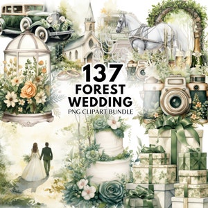Acquerello matrimonio Clipart foresta matrimonio Bundle sposa e sposo indietro Clipart matrimonio giorno Clipart PNG matrimonio Clipart Just Married Clipart