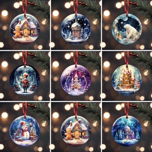 Boule à neige boule à neige lot de décorations de sublimation PNG, modèle rond de décoration de Noël, sublimation de décorations de Noël - 28 ensembles