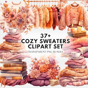 Autumn Sweater Clipart Bundle Sweater Weather PNG Fall Clothes Illustration Cozy Fall Clipart Bundle Png Fall Cozy Autumn PNG Sublimation