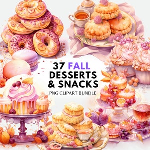 Autunno Desserts Clipart PNG Bundle Cupcake PNG Acquerello Autunno Clipart Panetteria Png Torta autunnale Png Dolci Png Sublimazione Bundle Acquerello