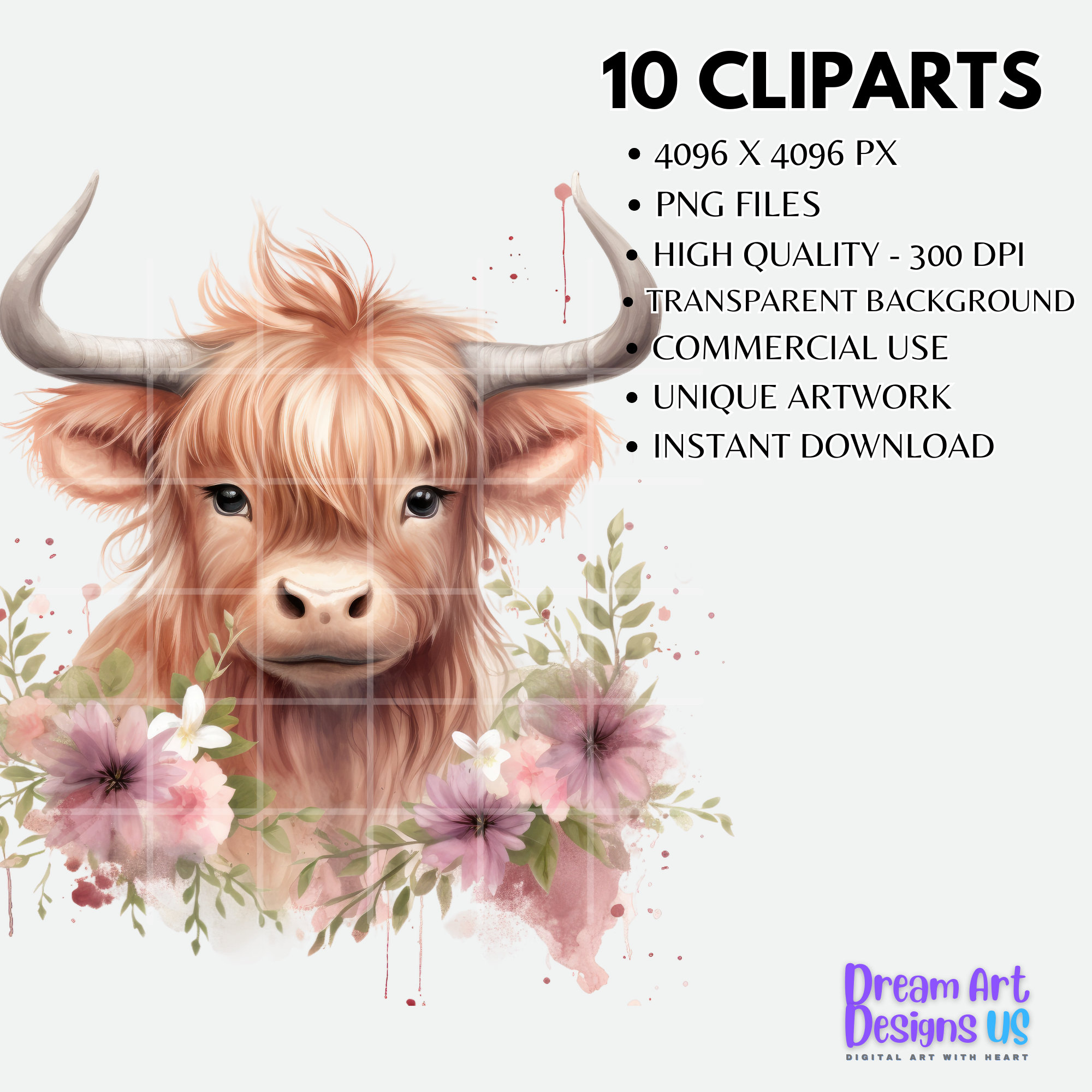 Watercolor Highland Cow PNG Baby Cow Clipart Highland Cow Baby T Shirt ...