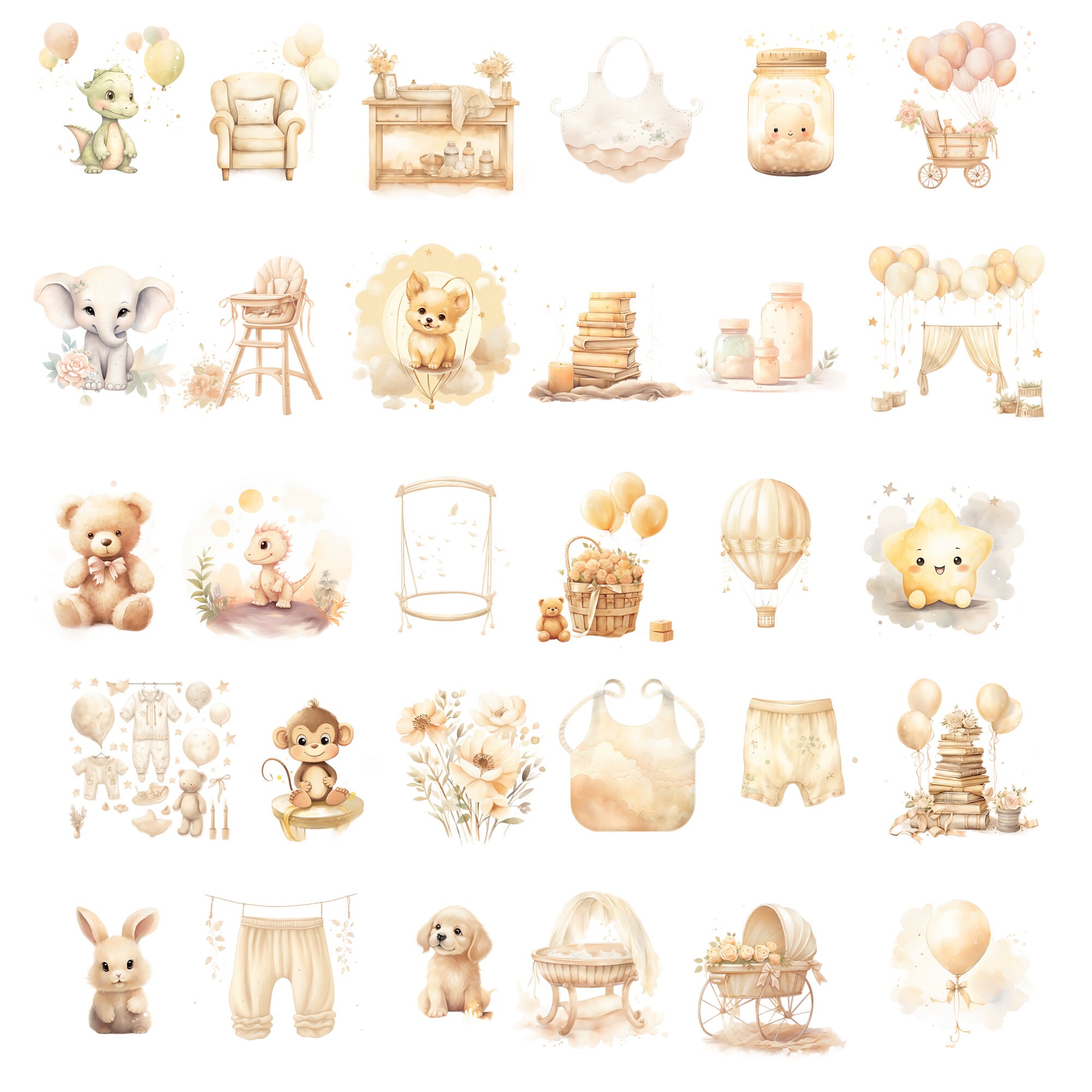 Gender Neutral Baby Shower Clipart Bundle Newborn Baby Clipart Nursery ...