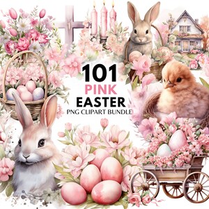 Rosa Ostern Clipart Aquarell Osterei PNG Osterhase Frühling Clipart Ostern Korb Frohe Ostern PNG Ostern Bundle Mädchen Ostern Clipart