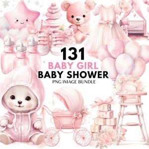 Baby Girl Baby Shower acquerello Clipart Bundle Neonato Clipart Nursery PNG Genere Reveal Baby Girl Clipart Rosa Baby Shower Invito