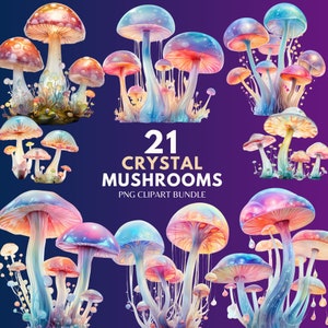 Fantasia fungo Clipart PNG acquerello cristallo fungo magico mistico arte Fantasy Clipart funghi arcobaleno PNG fungo magico Clipart