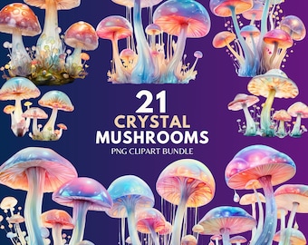 Fantasy Mushroom Clipart PNG Watercolor Crystal Mushroom Magical Mystical Art Fantasy Clipart Mushrooms Rainbow PNG Magic Mushroom Clipart