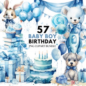 Junge Baby Geburtstag Clipart Bundle Erster Geburtstag Dekor Junge Geburtstagsgeschenk Ballon Alles Gute zum Geburtstag PNG Geburtstagskarte Seine Geburtstagseinladung