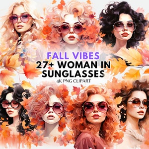Occhiali da sole Autunno Fashion Girl Clipart Autunno PNG Grafica Autunno Moda Clipart Sublimazione Bundle Acquerello Donna Png Autunno PNG Bundle