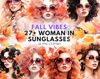 Sunglasses Autumn Fashion Girl Clipart Fall PNG Graphics Fall Fashion Clipart Sublimation Bundle Watercolor Woman Png Autumn PNG Bundle
