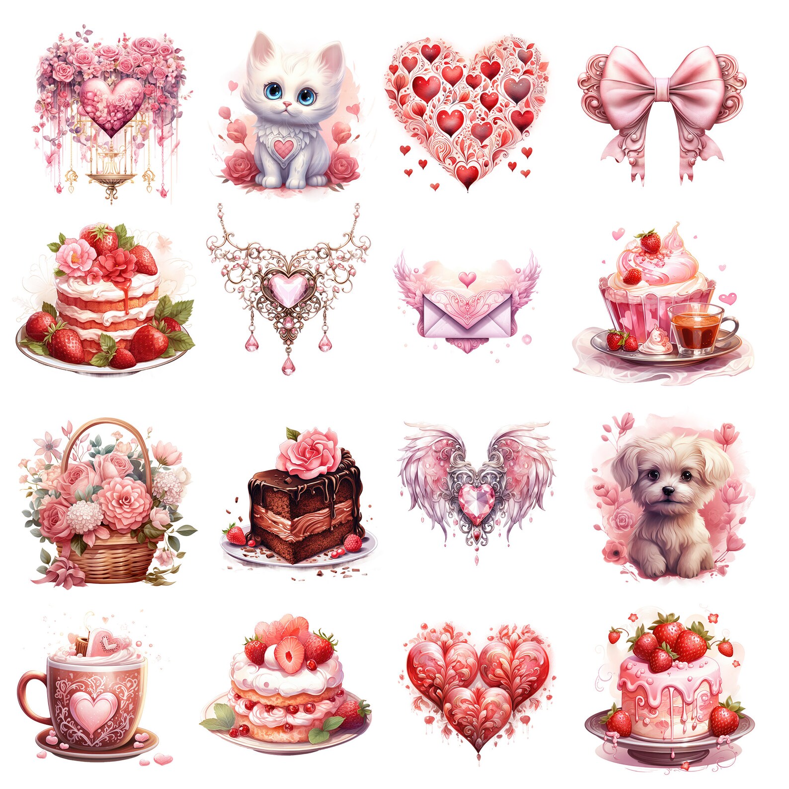 Watercolor Valentines Day Clipart PNG Valentine Clipart Sweets Bundle ...