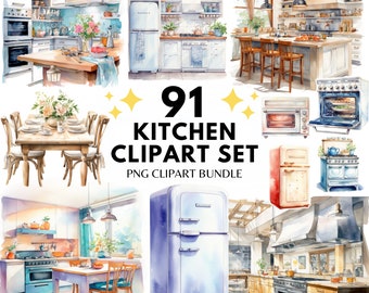 Modern kök Clipart Kök PNG Mysig köksutrustning Clipart Akvarell Clipart Köksmöbler PNG Akvarell Clipart Bundle Scrapbooking