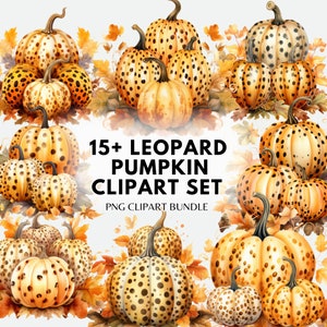 Leopard Pumpkin PNG Fall Clipart Bundle Pumpkin Leopard PNG Acquerello Autunno Clipart Fall PNG Grafica Sublimazione Bundle Acquerello