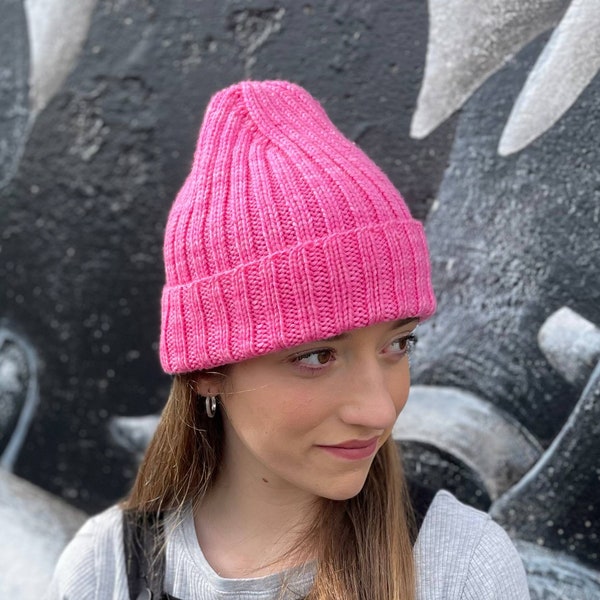 Gerippte Beanie Mütze/ Strickanleitung/ Unisex/ Kinder bis Erwachsenengrößen/ Sofort PDF download in Englisch & Spanisch/ 8fädiges Garn