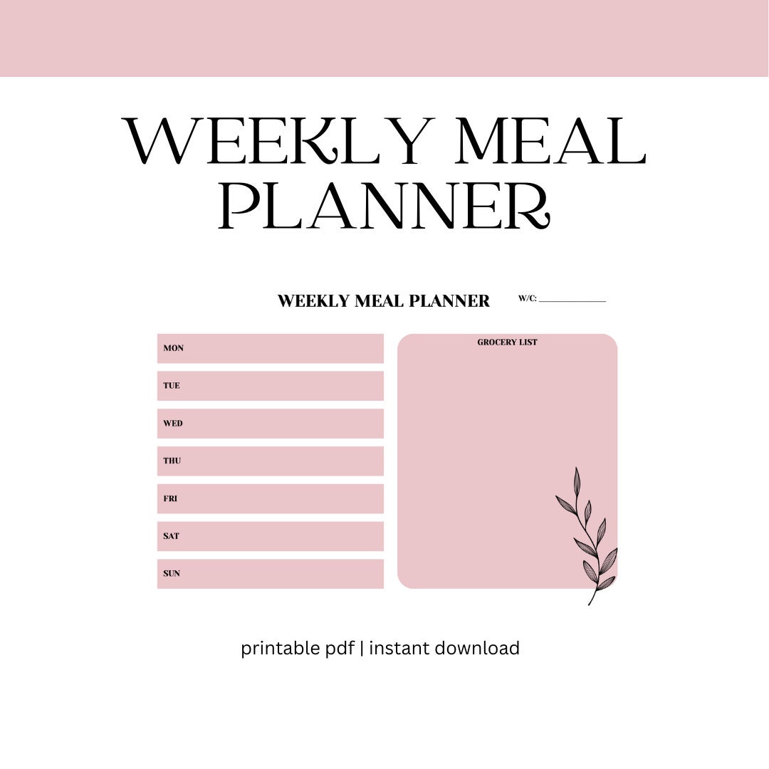 Digital Weekly Meal Planner Grocery List Light Pink Colour - Etsy