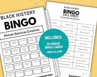 Black History Bingo featuring African-American Artists and Creators: Set of 30, Perfect for a Classroom