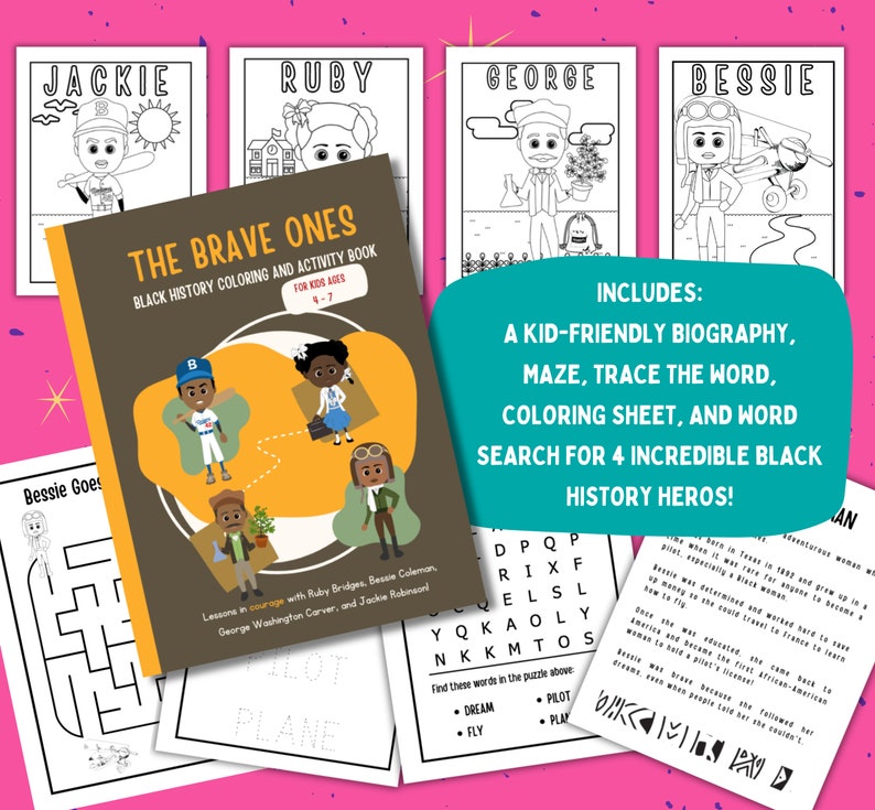 Black History Brave Ones Worksheet and Activity Bundle featuring Bessie Coleman, Jackie Robinson, George Washington Carver, and Ruby Bridges image 1