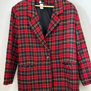 Veste blazer à carreaux rouge vintage First Option - Grande pour femme