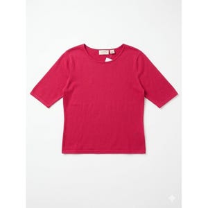 Field Manor Vintage Silk Cotton Knit Top Raspberry Magenta Elbow Sleeve S