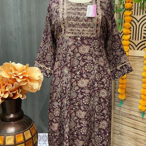 Size 58-Plus Size Wine Color - Rayon Anarkali Kurti