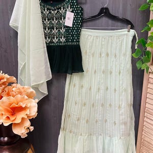 Size 40-Indian dresses for Girls - Green Color-Teenage Girls Lehenga set