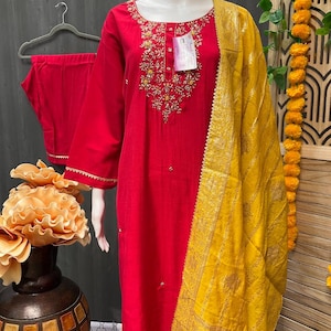 Size 48-Plus Size Party Wear Kurti set with Benaras Dupatta