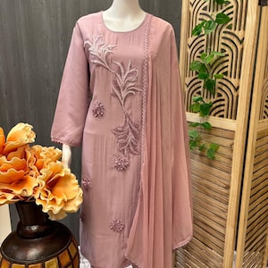 Plus Size - Size 48-Kurti Set - Lavender Color Party Wear Churidar set/Kurti Set