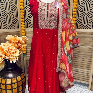Green - Plus Size Party wear Anarkali Dress-Size 48