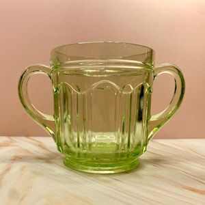 Antique Uranium Glass-Colonial Green Open Sugar by Anchor Hocking