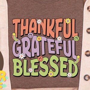 Thankful Grateful Blessed T-Shirt, Retro Christian Fall Tee