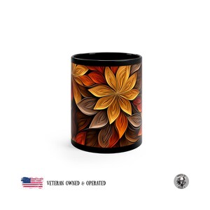 Herbstlaub Becher, Herbst Kaffeebecher, Psychedelischer Becher, 11oz schwarzer Becher