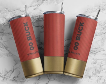 Caparazón de escopeta 00 envoltura de vaso rojo de perdigones PNG, descarga digital de diseño de sublimación de vaso sin costuras delgado de 20 oz, vaso recto.