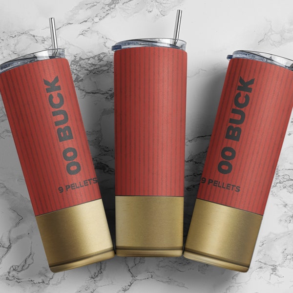 Shotgun shell 00 buckshot red tumbler wrap PNG, 20 oz skinny seamless tumbler sublimation design digital download, Straight tumbler.