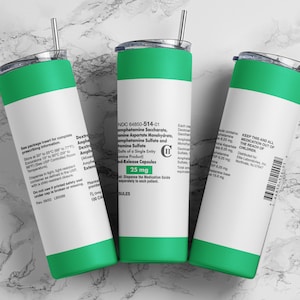 Amfetaminsalter 25 mg tumbler wrap PNG, 20oz smal rak tumbler wrap sublimeringsdesign digital nedladdning rolig medicin tumbler wrap