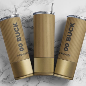 Shotgun shell 00 buckshot tan beige tumbler wrap PNG, 20 oz skinny seamless tumbler sublimation design digital download, Straight tumbler.