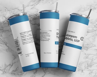Diazepam 2mg tumbler wrap PNG, 20oz skinny straight tumbler wrap sublimation design digital download, Funny medication tumbler wrap.