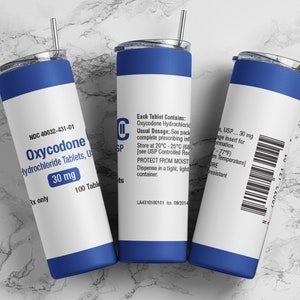 Oxykodon 30 mg tumbler wrap PNG, 20oz smal rak tumbler wrap sublimeringsdesign digital nedladdning, rolig medicintumbler wrap PNG.