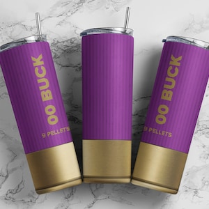 Shotgun shell 00 buckshot purple tumbler wrap PNG, 20 oz skinny seamless tumbler sublimation design digital download, Straight tumbler.