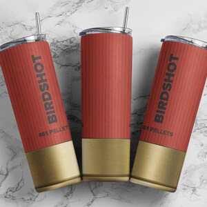 Shotgun shell BIRDSHOT tumbler wrap PNG, 20 oz skinny seamless tumbler sublimation design digital download, Straight tumbler.