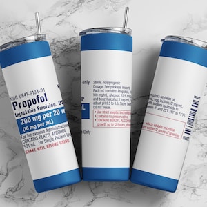 Propofol tumbler wrap PNG, 20 oz skinny anesthesiology tumbler sublimation design digital download, Straight tumbler PNG.