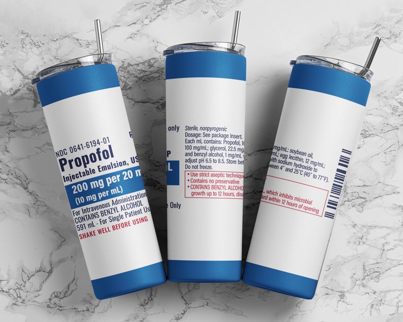 Propofol tumbler wrap PNG, 20 oz skinny anesthesiology tumbler sublimation design digital download, Straight tumbler PNG. image 1