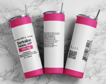 Sertraline 100mg tumbler wrap PNG, 20oz skinny straight tumbler wrap sublimation design digital download, Funny medication tumbler wrap.