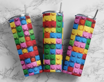 Building blocks tumbler wrap PNG, 20 oz skinny seamless tumbler sublimation design digital download, Straight tumbler PNG.