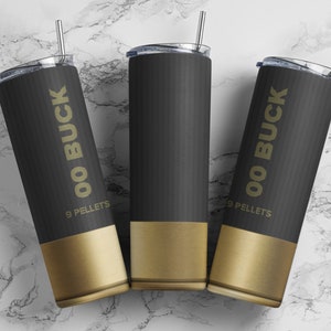Shotgun shell 00 buckshot black tumbler wrap PNG, 20 oz skinny seamless tumbler sublimation design digital download, Straight tumbler.