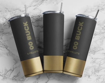 Schrotflinte Shell 00 Buckshot Black Tumbler Wrap PNG, 20 Unzen dünnes nahtloses Tumbler Sublimationsdesign digitaler Download, gerader Becher.