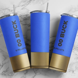 Shotgun shell 00 buckshot blue tumbler wrap PNG, 20 oz skinny seamless tumbler sublimation design digital download, Straight tumbler.