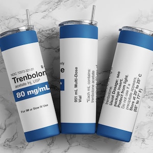 Trenbolone acetate tumbler wrap PNG, 20 oz skinny seamless anabolic steroid tumbler sublimation design digital download, Straight tumbler.