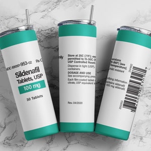 Sildenafil 100mg tumbler wrap PNG, 20oz skinny straight tumbler wrap sublimation design digital download, Funny medication tumbler wrap.