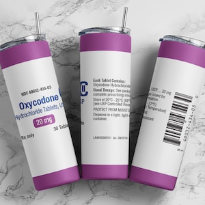Oxykodon 20 mg tumbler wrap PNG, 20oz smal rak tumbler wrap sublimeringsdesign digital nedladdning, rolig medicintumbler wrap PNG.