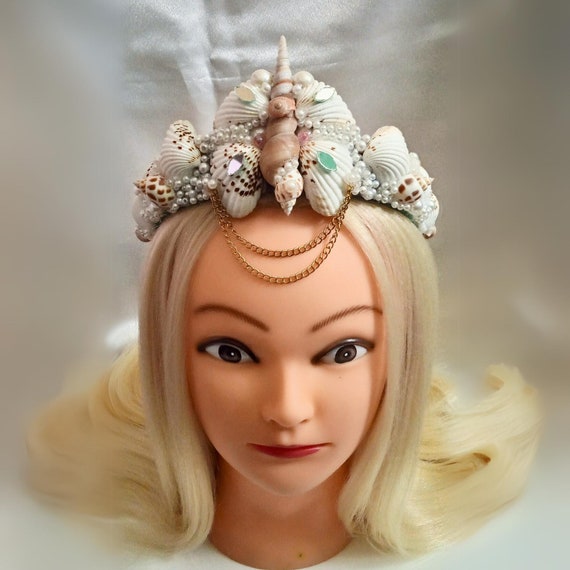 Buy White Mermaid Seashell Crown for Festival Pearl Crown  display picture 1