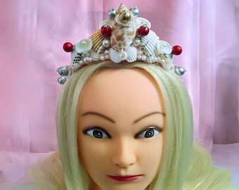 Seashell mermaid goddess crown for bride Mermaid hairband for women mermaid hair accessories Mermaid crystal pearl tiara gift-for-women